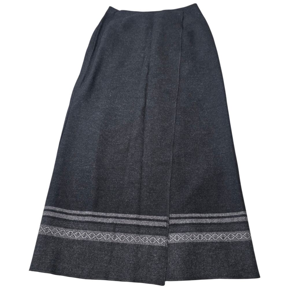Vintage Eddie Bauer Womens 8 Tall Wool Blend Maxi Skirt Gray Nordic Trim Lined